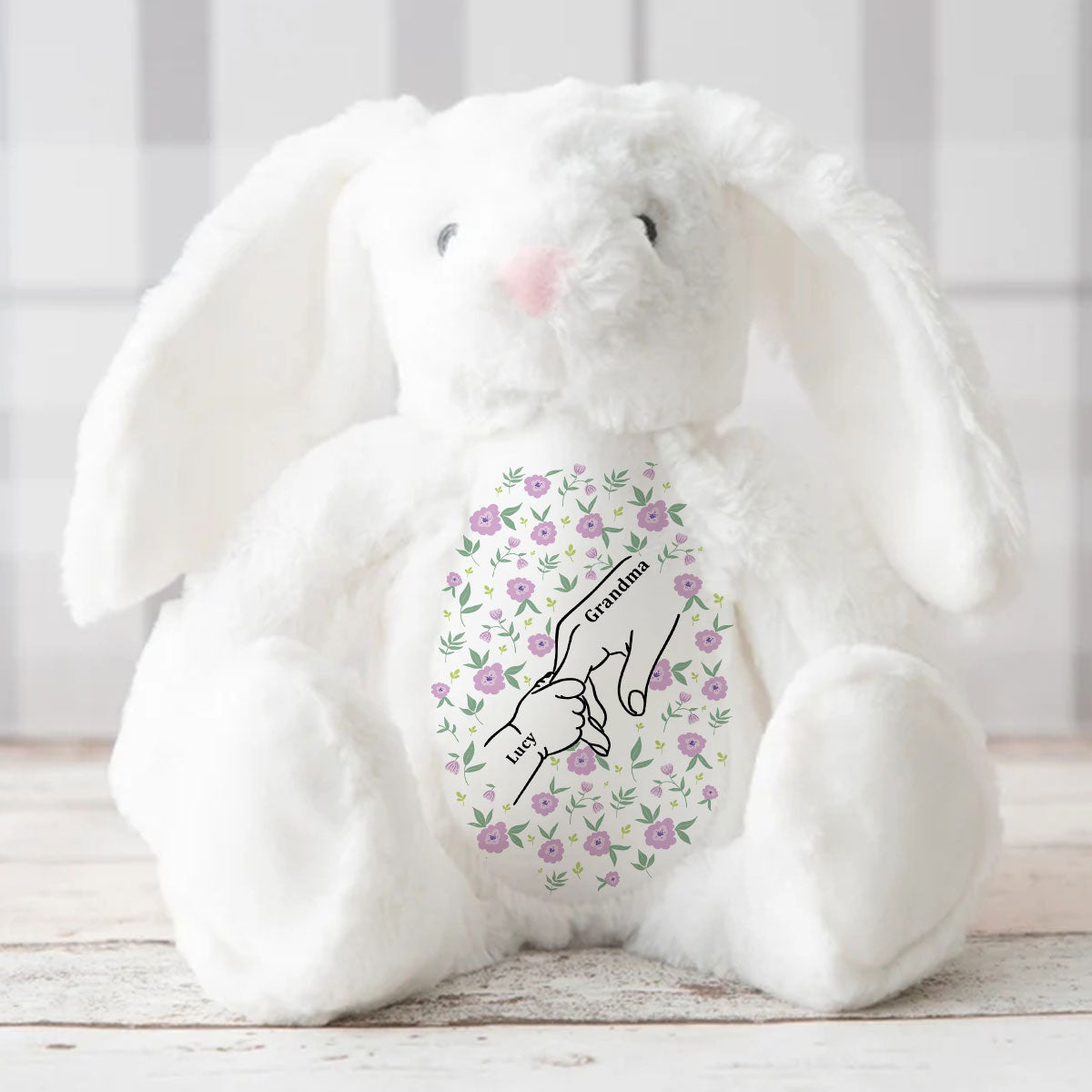 My Dearest Holding My Hand - Personalized Custom Easter Bunny Plush Gift For Family Members