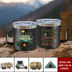 Happiness Is Making Memories With Those You Love - Camping Personalized Custom 14oz Stainless Steel Tumbler With Handle