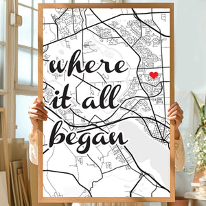 Personalized Where It All Began Square Map Canvas Print