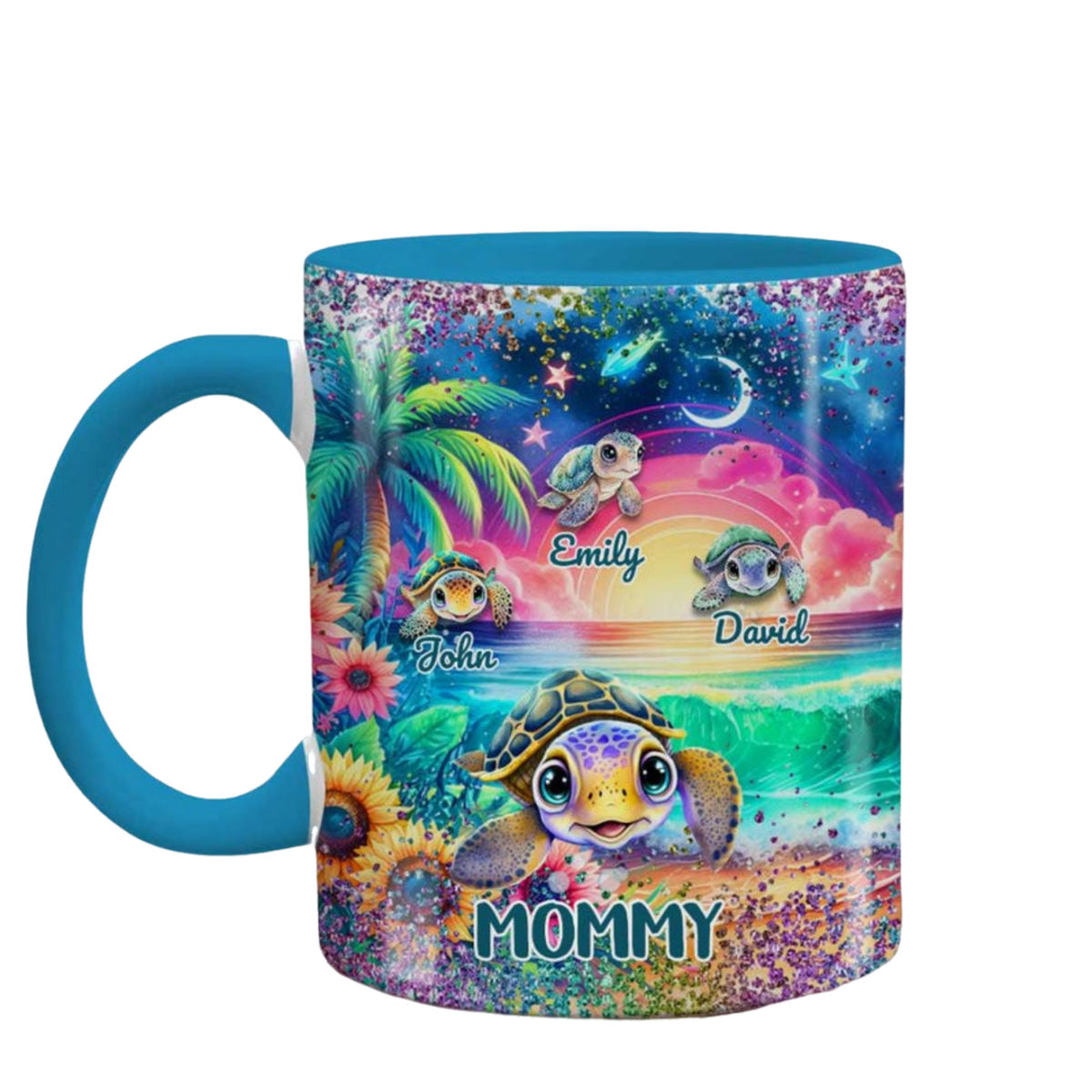 Sparkling Glitter Ocean Sea Turtle Grandma Auntie Mom Kids - Personalized 15oz Mug