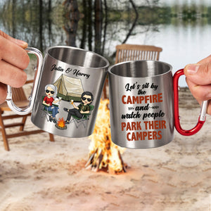 Let's Sit By The Campfire - Personalized Carabiner Camping Mug - Gift For Camping Lovers