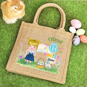 Personalized Rainbow Bunny Ear Cartoon Character Jute Tote Bag with Name Reusable Easter Party Gift for Kids