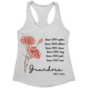 Personalized Custom Grandma Est And Birth Flower Tank top