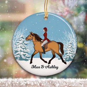 Girl And Her Horse Personalized Christmas Decorative Circle Ceramic Ornament