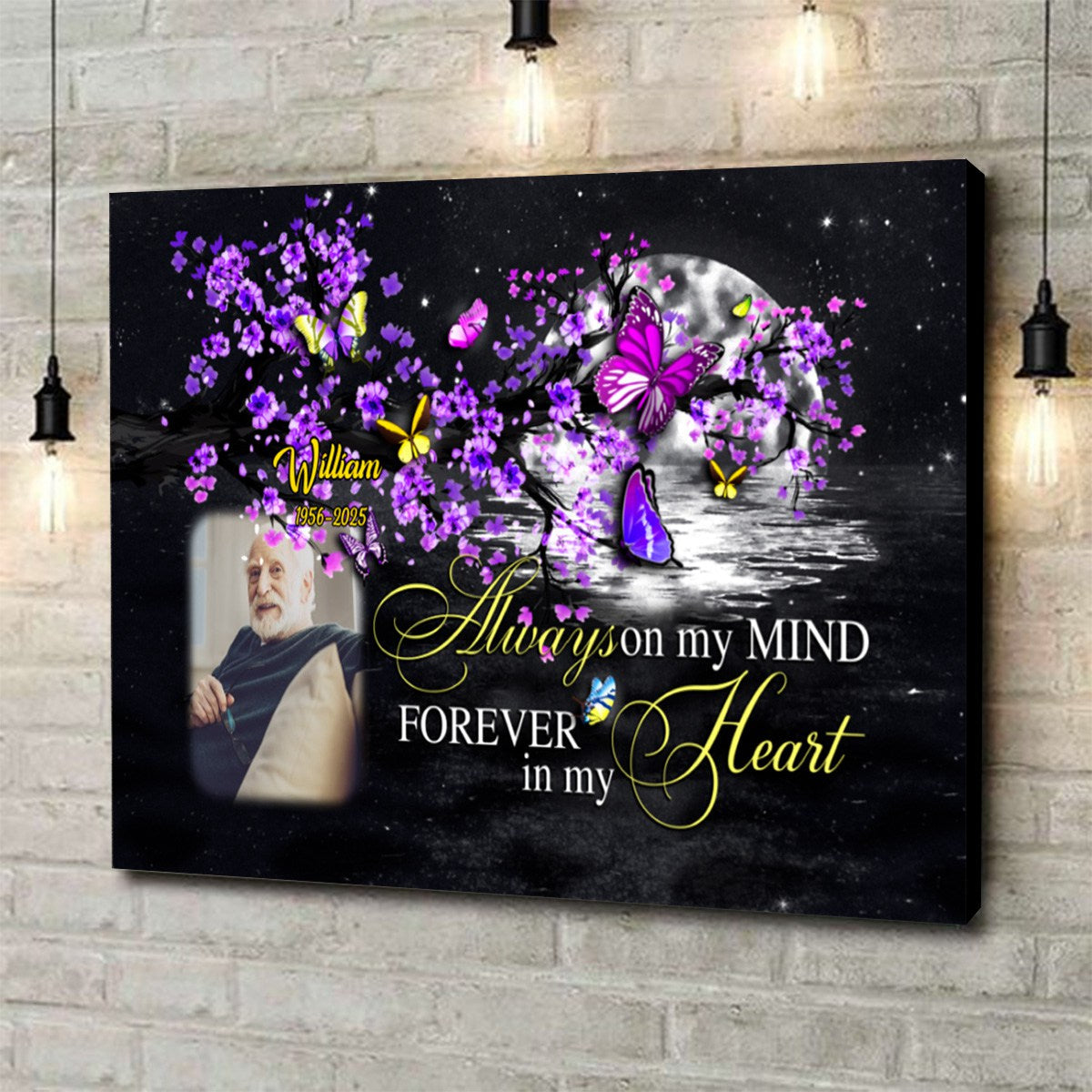 Personalized Memorial Landscape Canvas Poster - Always On My Mind Butterfly Memorial Gift