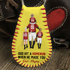 God Hit A Homerun When He Made You My Dad - Personalized Custom Leather Baseball Keychain