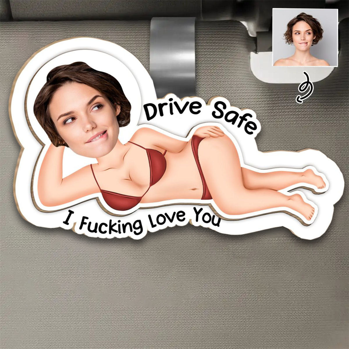 Drive Safe - Funny Gifts For Husband, Wife - Personalized Wooden Photo Car Visor Clip