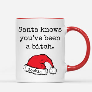 Personalized Accent Mug-Funny Santa Coffee Red Handle Mug Rude Christmas - Sarcastic Gifts