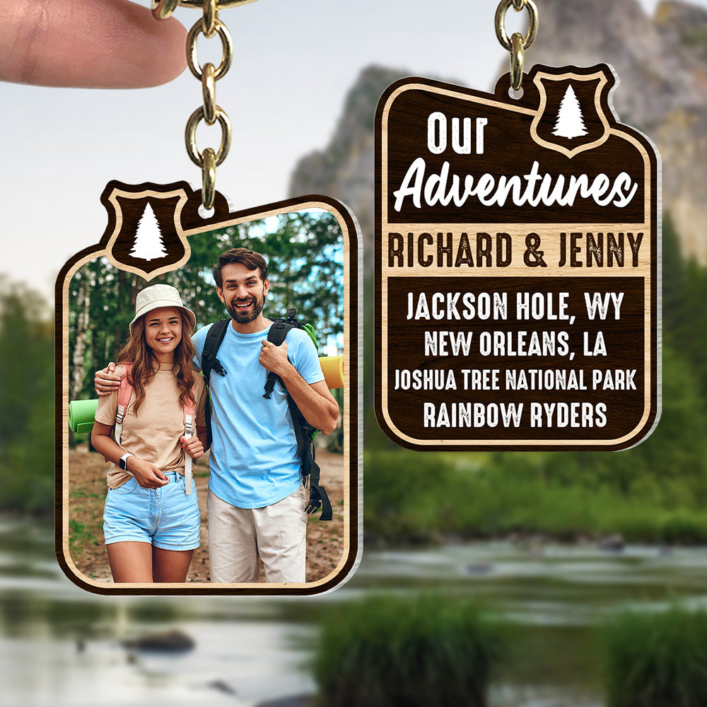 Our Adventures, Custom Camping Couple Photo Personalized Acrylic Keychain