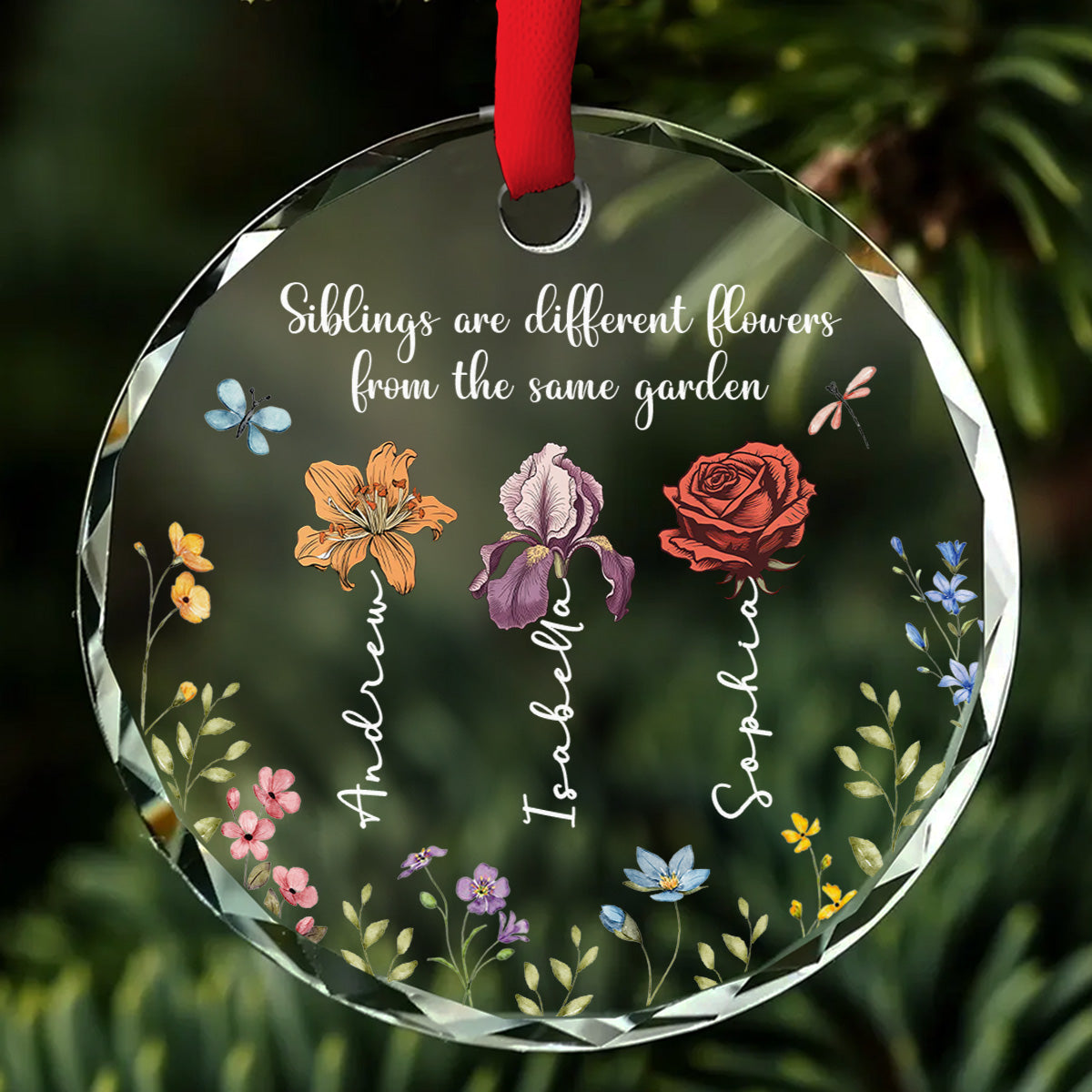 Personalized Glass Ornament - Sisters Are Different Flowers From The Same Garden