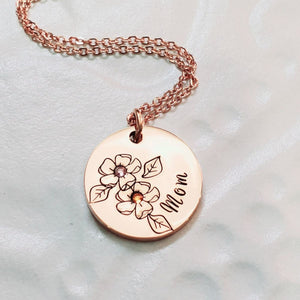 Personalized Birthstone Mother Grandma Flower Necklace