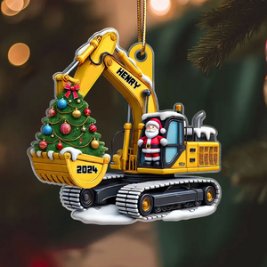 Personalized Xmas Excavator Construction Acrylic Ornament For Kids, Ornament Backhoe