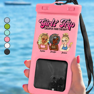 Personalized Waterproof Phone Pouch - Girls Trip Cheaper Than Therapy Summer Beach