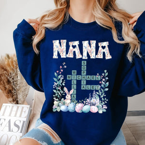 Personalized Bunny Easter Grandma Mom Kids Crossword Puzzle Sweatshirt