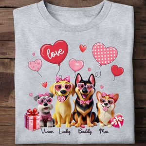 Personalized Heart Balloon T-Shirt Gift For Dog Mom, Couple Gift