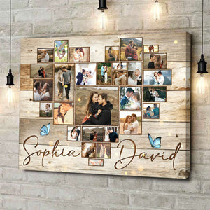 Personalized Heart Photo Collage Canvas Poster,Anniversary Gift For Couples