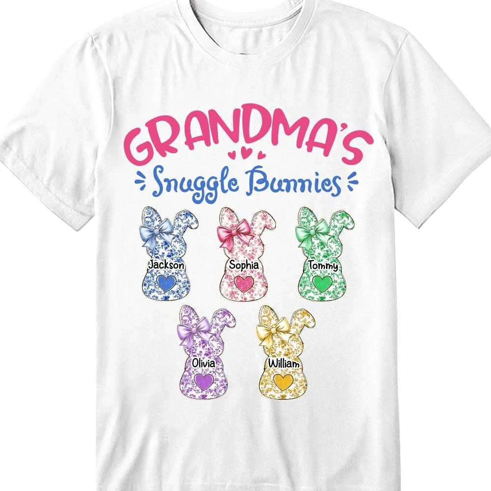 Grandmas Snuggle Bunnies Ribbon Easter Day - Personalized Pure Cotton T-Shirt