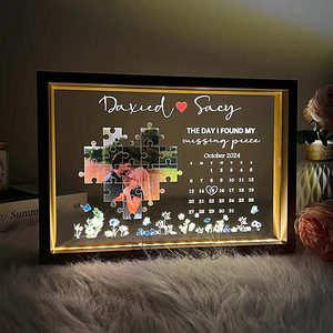 The Day I Found My Missing Piece - Personalized LED Light Wooden Frame Gift For Couple