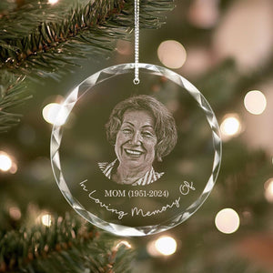 Personalized Memorial Crystal Ornament, Engraved Photo Christmas Glass Ornament