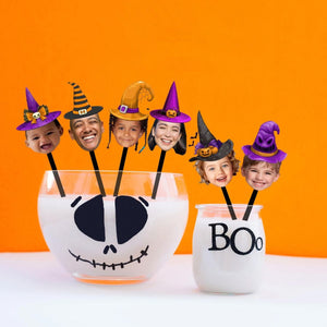 Halloween Drink Stirrers Personalized Witch Face Photo Drink Stirrers