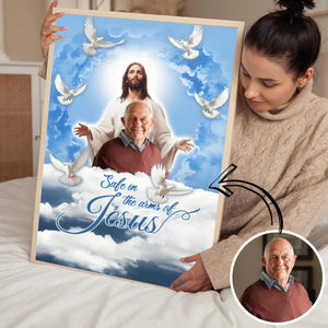 Personalized Canvas-Blue Sky With Pigeon Safe In The Arms Of Jesus Canvas-Memorial Gifts, Loss Parents