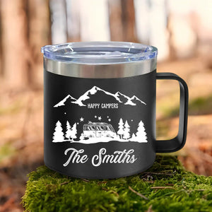 Happy Campers - Gift For Camping Lovers - Personalized 14oz Stainless Steel Tumbler With Handle