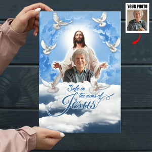 Personalized Canvas-Blue Sky With Pigeon Safe In The Arms Of Jesus Canvas-Memorial Gifts, Loss Parents