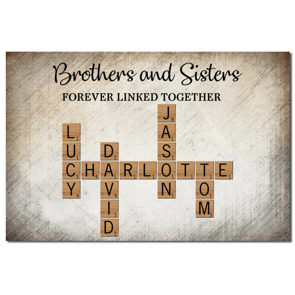 Brothers & Sisters Forever Linked Together Crossword Puzzle Art Personalized Poster, Gift For Brothers, Sisters, Siblings, Family