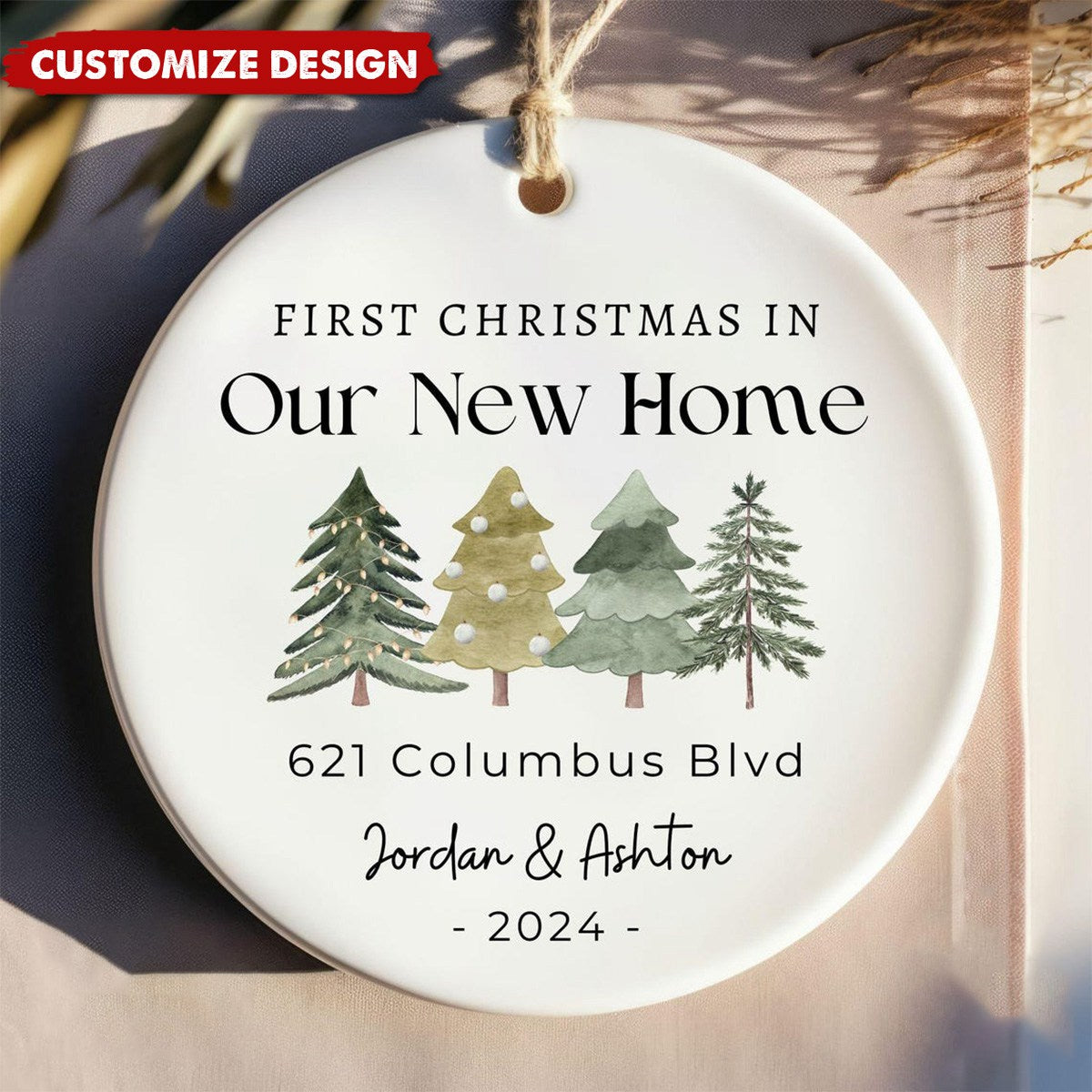 Personalized First Christmas in Our New Home 2024 Christmas Ceramic Ornament