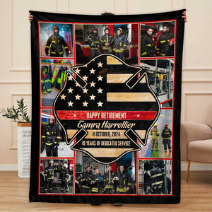 Custom Firefighter Photo Collage Personalized Firefighter Retirement Blanket