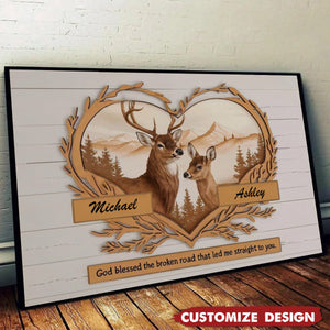 Personalized Poster - Couple Gift - Deer Love Mountains