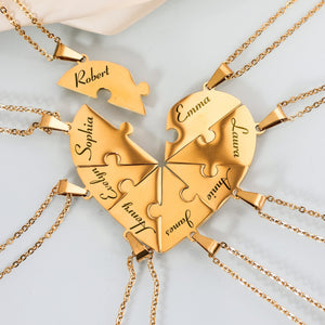 Friendship Puzzle Hearts - Personalized Heart Puzzle Name Necklace Gift For Besties, Friends