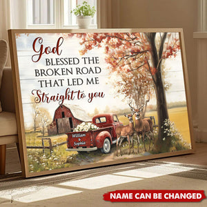 God Blessed The Broken Road Vintage Farmhouse Personalized Couples Canvas Poster