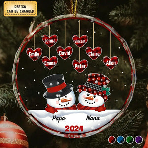 Papa Nana Snowman Christmas Personalized Circle Ornament