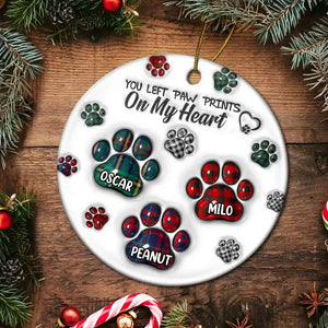 Memorial Dog Cat You Left Paw Prints On My Heart, Personalized Circle Ceramic Ornament