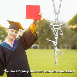 Personalized graduation name necklace, mortarboard necklace