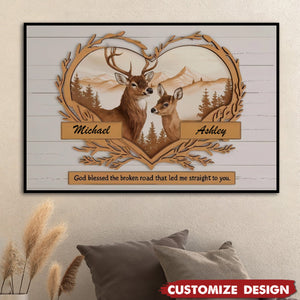 Personalized Poster - Couple Gift - Deer Love Mountains