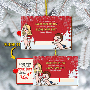 I Adore You And Love Every Part Of You - Couple Personalized Wooden Slider Ornament, Christmas Gift For Partner