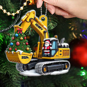 Personalized Xmas Excavator Construction Acrylic Ornament For Kids, Ornament Backhoe