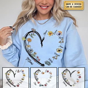 Personalized Heart Watercolor Birth Flowers Sweatshirt