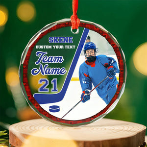 Custom Photo Gift For Ice Hockey Player Personalized Christmas Crystal Glass Ornament