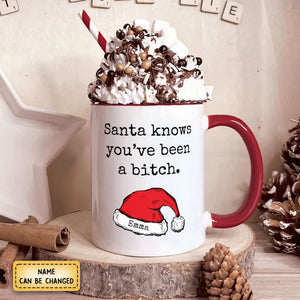 Personalized Accent Mug-Funny Santa Coffee Red Handle Mug Rude Christmas - Sarcastic Gifts