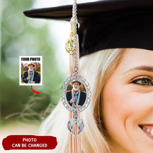 Personalized Graduation Tassel Photo Charm with Angel Wings