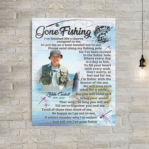 Personalized Memorial Fishing Canvas Poster, Gone Fishing Gift For Dad,Grandpa