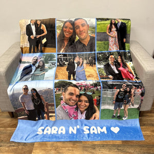 Personalized Photo Blanket with Text - Family Memorial  Anniversary Couples Gift