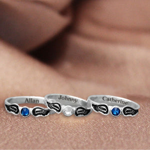 For Memorial - Personalized Name & Birthstone Angel Wing Ring