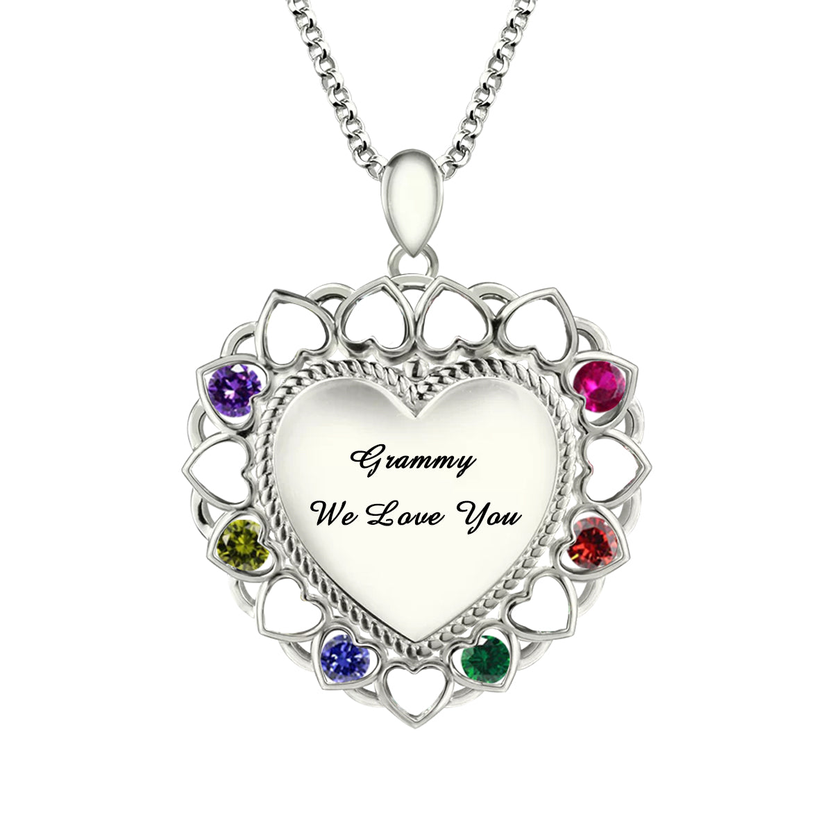 Personalized Mom or Grandma Heart Necklace with Kid's Birthstones