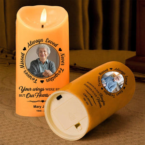 Your Wings Were Ready But Our Hearts Were Not - Personalized Memorial Photo LED Candle