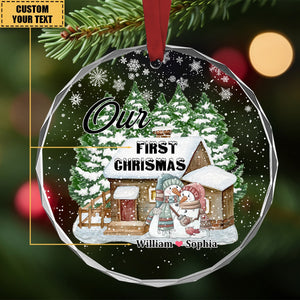 Personalized Snowman Couple Glass Ornament