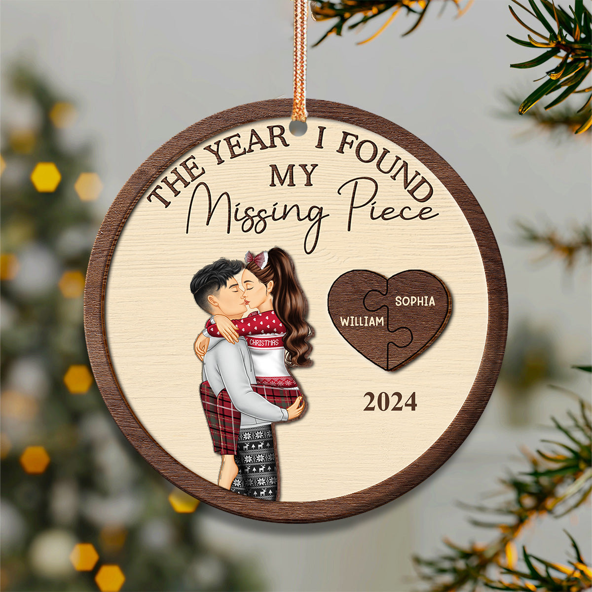 The Year I Found My Missing Piece Kissing Couples - Personalized 2-Layered Wooden Ornament